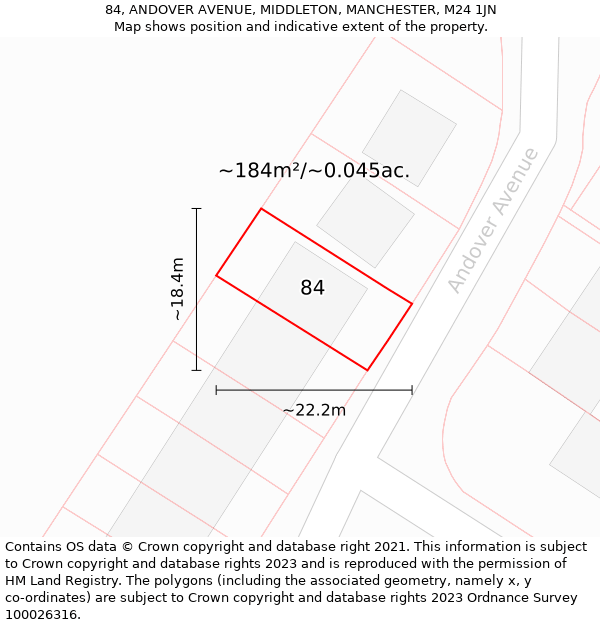 84, ANDOVER AVENUE, MIDDLETON, MANCHESTER, M24 1JN: Plot and title map