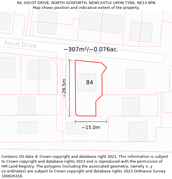 84, ASCOT DRIVE, NORTH GOSFORTH, NEWCASTLE UPON TYNE, NE13 6PN: Plot and title map