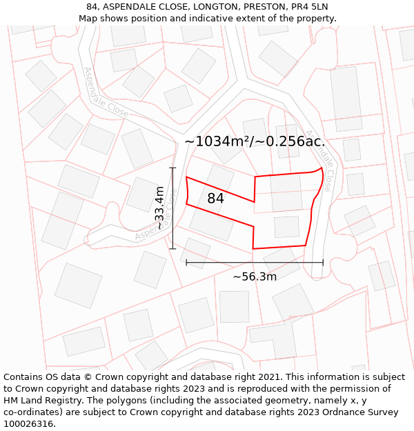 84, ASPENDALE CLOSE, LONGTON, PRESTON, PR4 5LN: Plot and title map