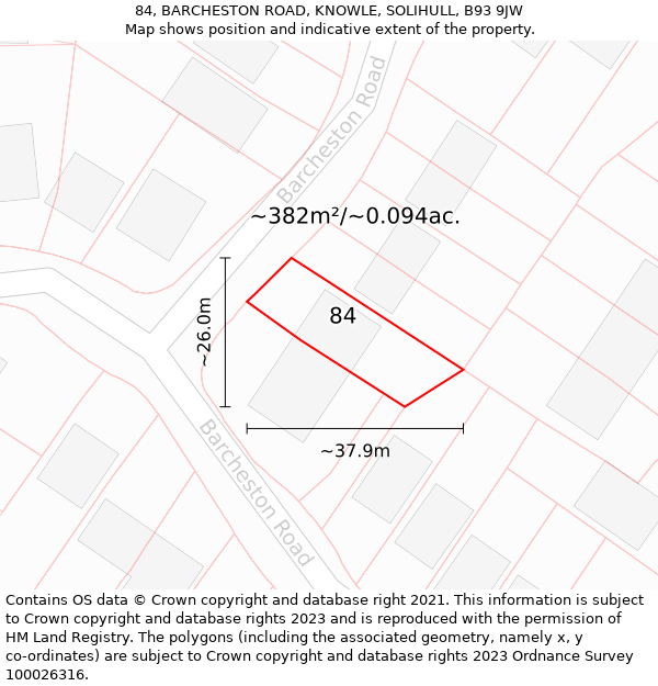 84, BARCHESTON ROAD, KNOWLE, SOLIHULL, B93 9JW: Plot and title map