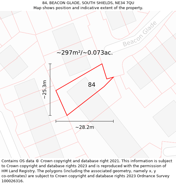 84, BEACON GLADE, SOUTH SHIELDS, NE34 7QU: Plot and title map