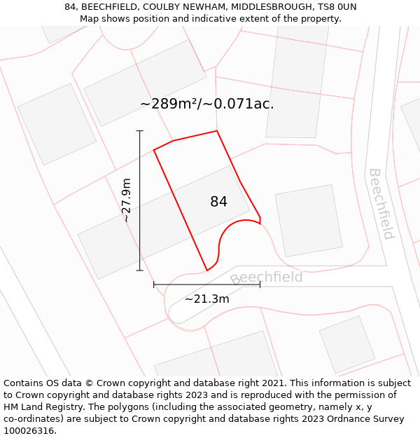 84, BEECHFIELD, COULBY NEWHAM, MIDDLESBROUGH, TS8 0UN: Plot and title map