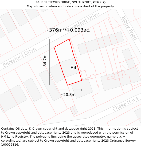 84, BERESFORD DRIVE, SOUTHPORT, PR9 7LQ: Plot and title map