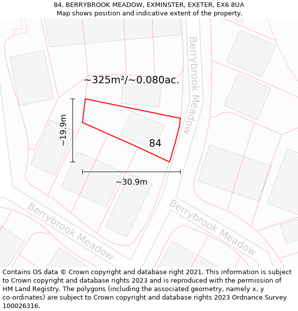 84, BERRYBROOK MEADOW, EXMINSTER, EXETER, EX6 8UA: Plot and title map