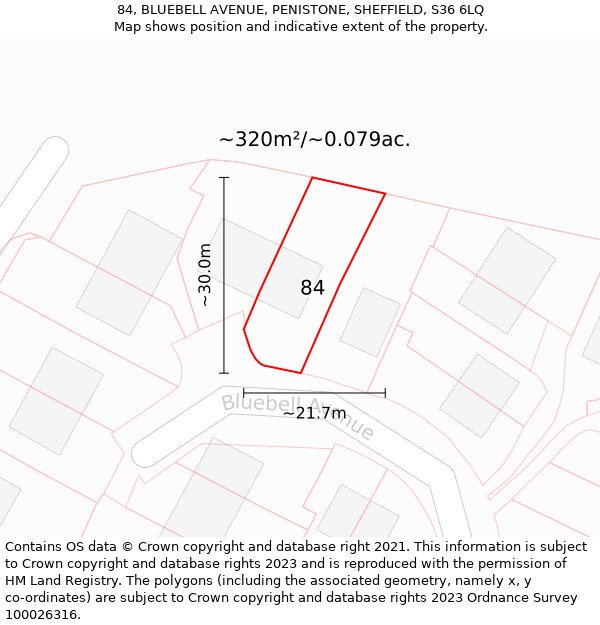 84, BLUEBELL AVENUE, PENISTONE, SHEFFIELD, S36 6LQ: Plot and title map