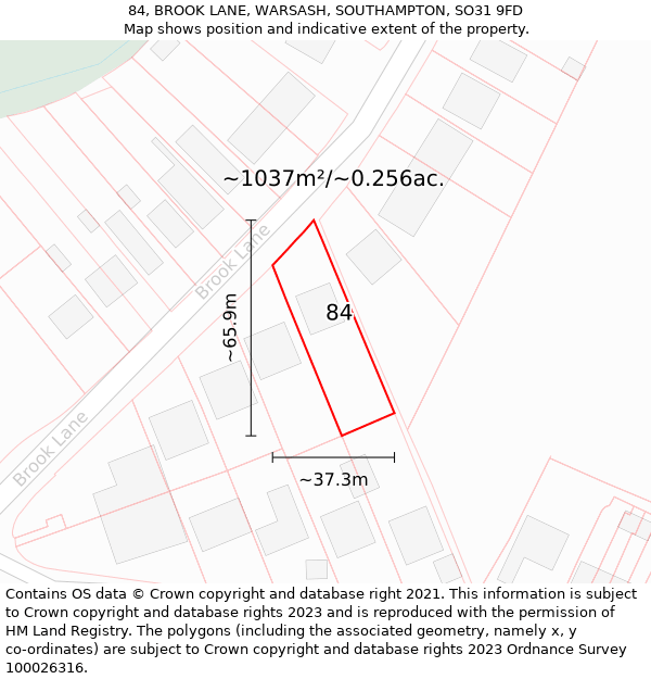 84, BROOK LANE, WARSASH, SOUTHAMPTON, SO31 9FD: Plot and title map