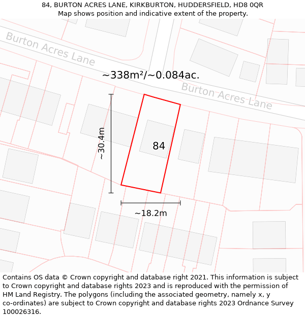 84, BURTON ACRES LANE, KIRKBURTON, HUDDERSFIELD, HD8 0QR: Plot and title map