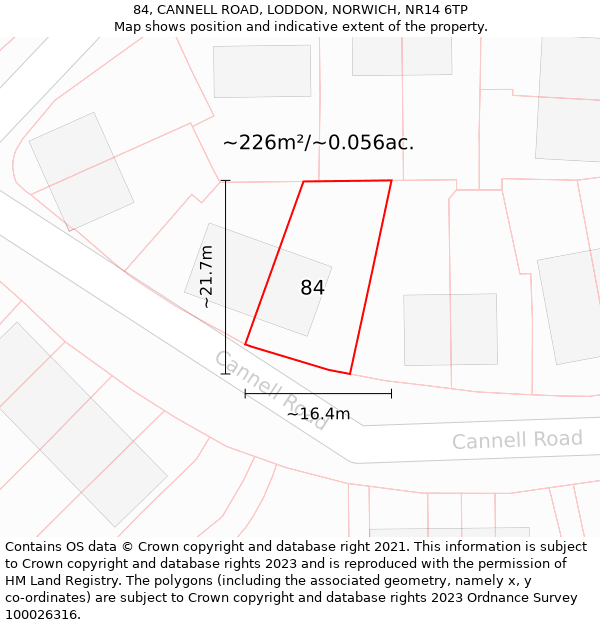 84, CANNELL ROAD, LODDON, NORWICH, NR14 6TP: Plot and title map