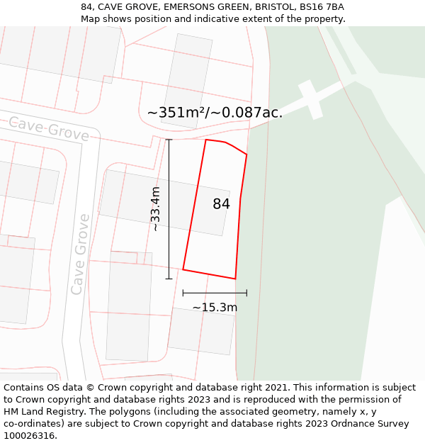 84, CAVE GROVE, EMERSONS GREEN, BRISTOL, BS16 7BA: Plot and title map