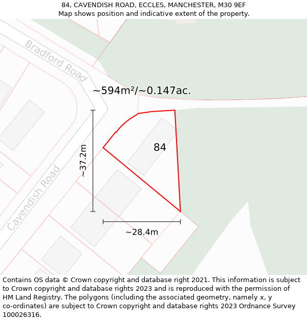 84, CAVENDISH ROAD, ECCLES, MANCHESTER, M30 9EF: Plot and title map