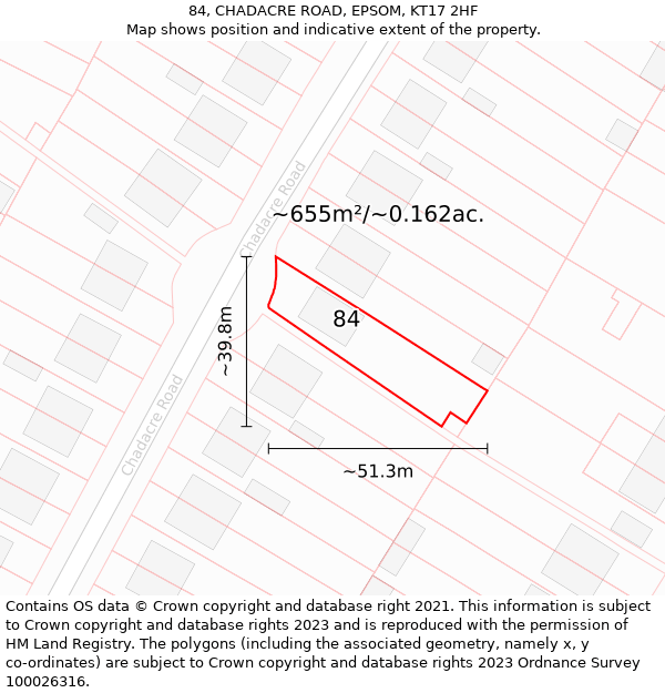 84, CHADACRE ROAD, EPSOM, KT17 2HF: Plot and title map