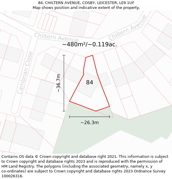 84, CHILTERN AVENUE, COSBY, LEICESTER, LE9 1UF: Plot and title map