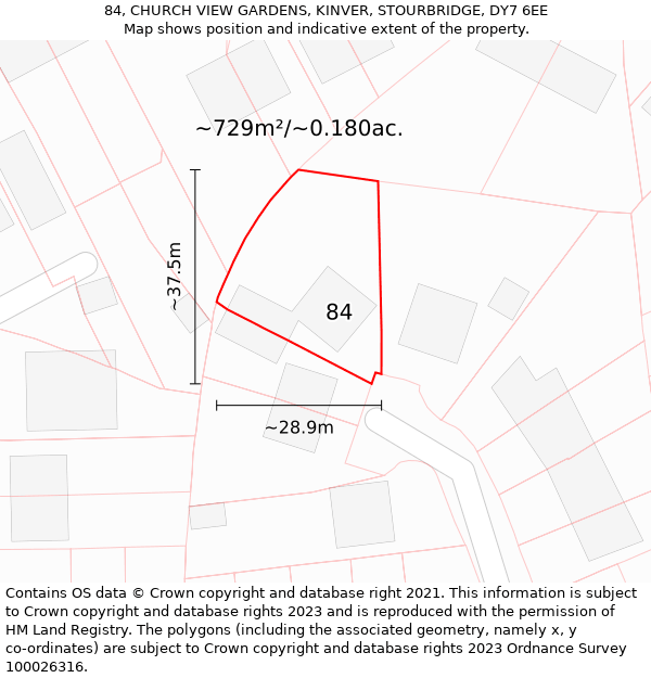 84, CHURCH VIEW GARDENS, KINVER, STOURBRIDGE, DY7 6EE: Plot and title map