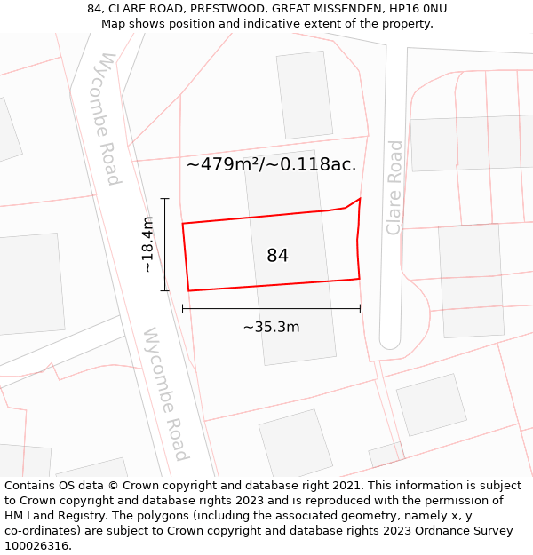 84, CLARE ROAD, PRESTWOOD, GREAT MISSENDEN, HP16 0NU: Plot and title map