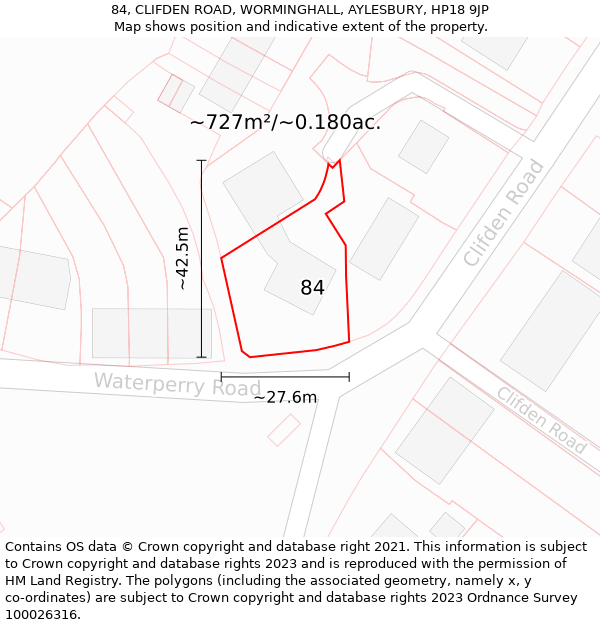 84, CLIFDEN ROAD, WORMINGHALL, AYLESBURY, HP18 9JP: Plot and title map