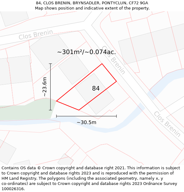 84, CLOS BRENIN, BRYNSADLER, PONTYCLUN, CF72 9GA: Plot and title map