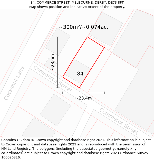 84, COMMERCE STREET, MELBOURNE, DERBY, DE73 8FT: Plot and title map