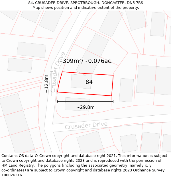 84, CRUSADER DRIVE, SPROTBROUGH, DONCASTER, DN5 7RS: Plot and title map