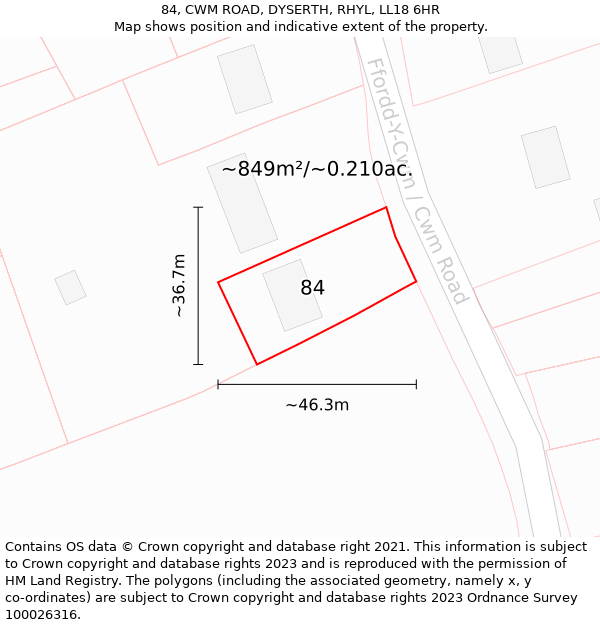 84, CWM ROAD, DYSERTH, RHYL, LL18 6HR: Plot and title map