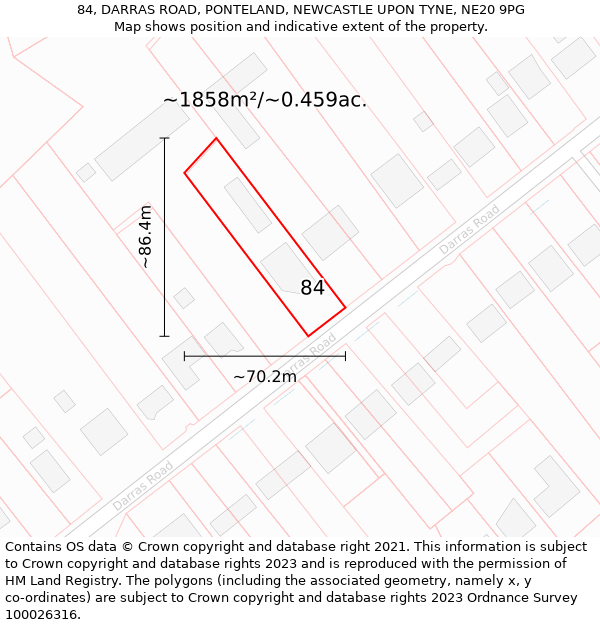 84, DARRAS ROAD, PONTELAND, NEWCASTLE UPON TYNE, NE20 9PG: Plot and title map