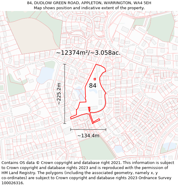 84, DUDLOW GREEN ROAD, APPLETON, WARRINGTON, WA4 5EH: Plot and title map