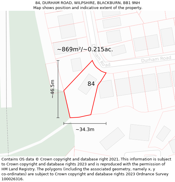 84, DURHAM ROAD, WILPSHIRE, BLACKBURN, BB1 9NH: Plot and title map