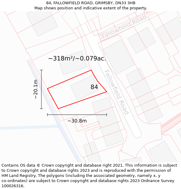 84, FALLOWFIELD ROAD, GRIMSBY, DN33 3HB: Plot and title map