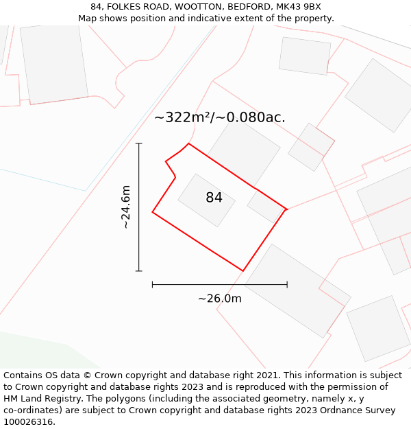 84, FOLKES ROAD, WOOTTON, BEDFORD, MK43 9BX: Plot and title map