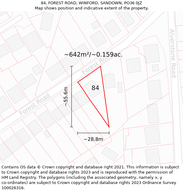 84, FOREST ROAD, WINFORD, SANDOWN, PO36 0JZ: Plot and title map