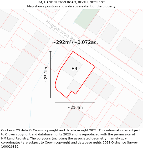 84, HAGGERSTON ROAD, BLYTH, NE24 4GT: Plot and title map