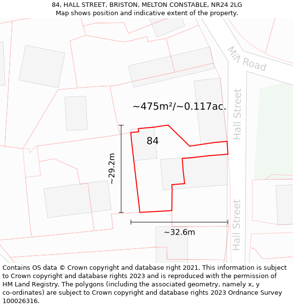 84, HALL STREET, BRISTON, MELTON CONSTABLE, NR24 2LG: Plot and title map