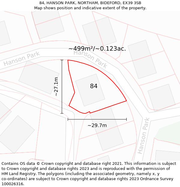 84, HANSON PARK, NORTHAM, BIDEFORD, EX39 3SB: Plot and title map