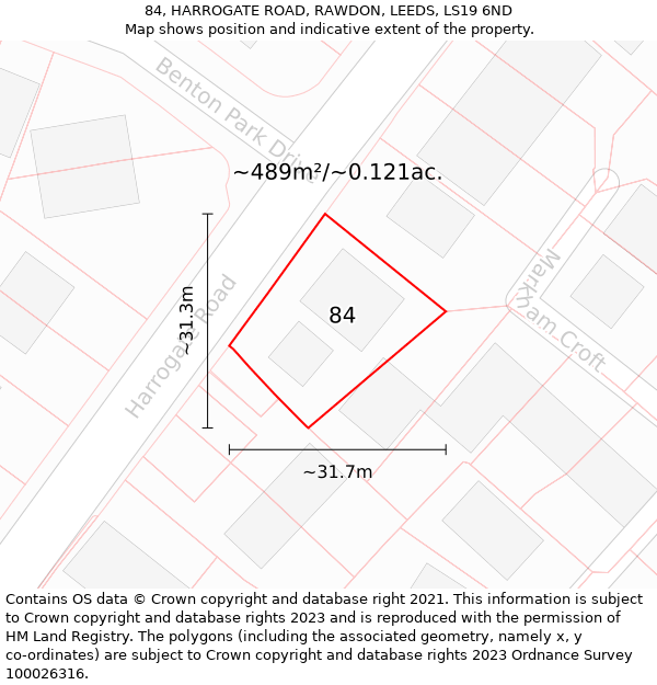 84, HARROGATE ROAD, RAWDON, LEEDS, LS19 6ND: Plot and title map