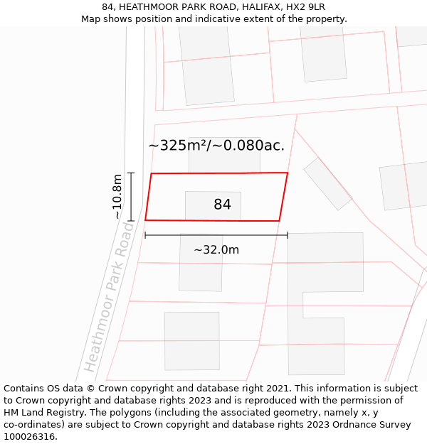 84, HEATHMOOR PARK ROAD, HALIFAX, HX2 9LR: Plot and title map