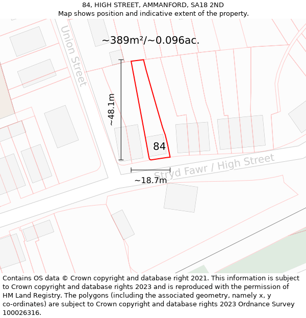 84, HIGH STREET, AMMANFORD, SA18 2ND: Plot and title map