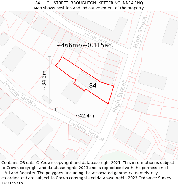 84, HIGH STREET, BROUGHTON, KETTERING, NN14 1NQ: Plot and title map