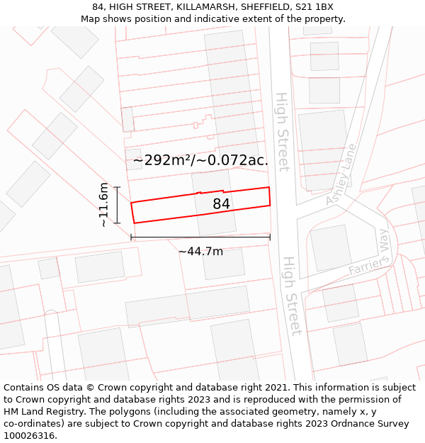 84, HIGH STREET, KILLAMARSH, SHEFFIELD, S21 1BX: Plot and title map