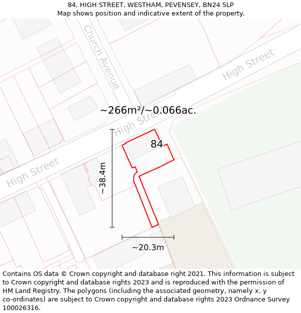 84, HIGH STREET, WESTHAM, PEVENSEY, BN24 5LP: Plot and title map