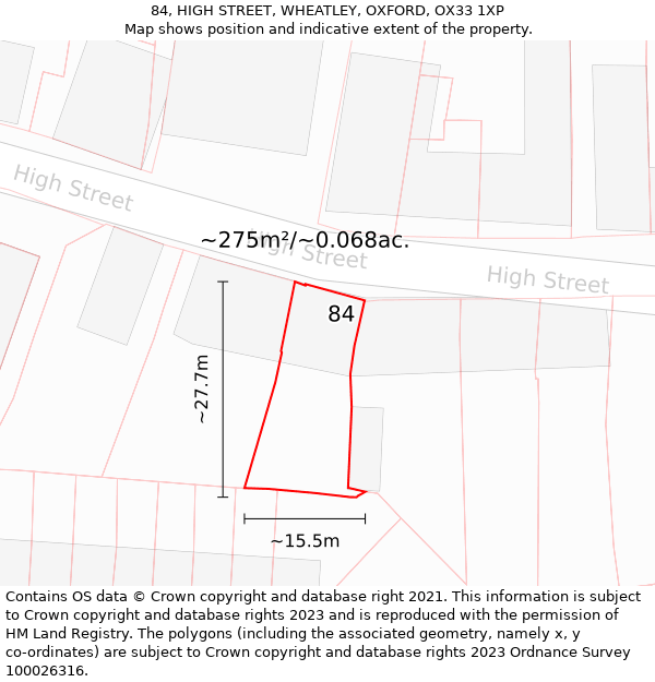 84, HIGH STREET, WHEATLEY, OXFORD, OX33 1XP: Plot and title map