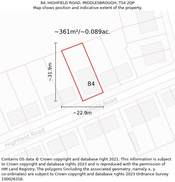 84, HIGHFIELD ROAD, MIDDLESBROUGH, TS4 2QP: Plot and title map