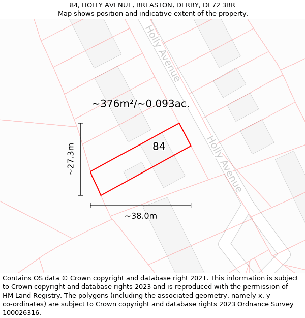 84, HOLLY AVENUE, BREASTON, DERBY, DE72 3BR: Plot and title map