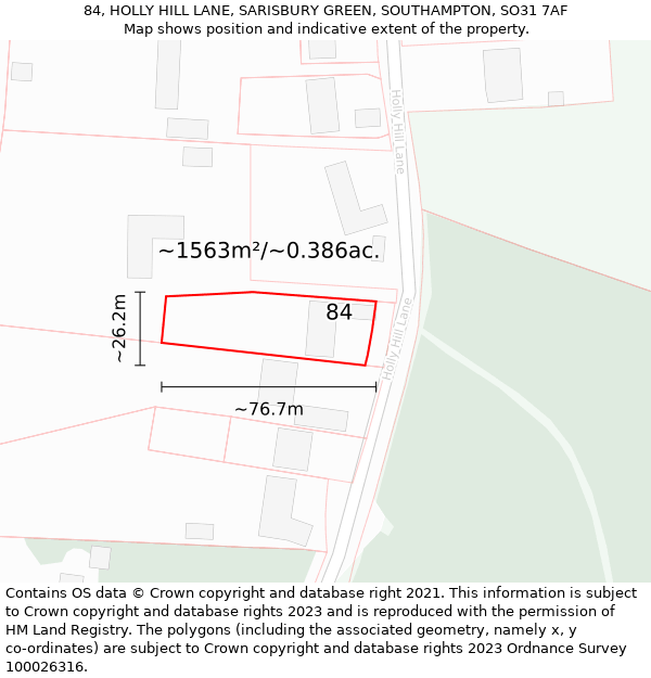 84, HOLLY HILL LANE, SARISBURY GREEN, SOUTHAMPTON, SO31 7AF: Plot and title map