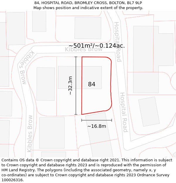 84, HOSPITAL ROAD, BROMLEY CROSS, BOLTON, BL7 9LP: Plot and title map