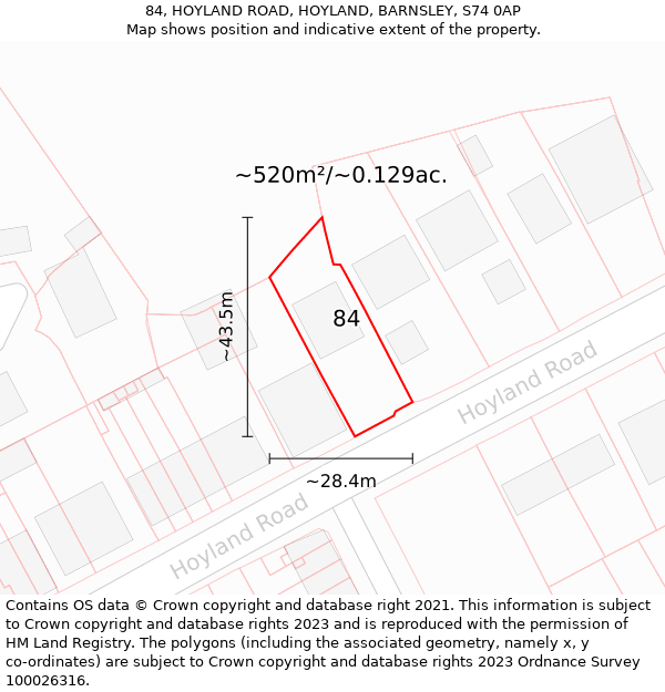 84, HOYLAND ROAD, HOYLAND, BARNSLEY, S74 0AP: Plot and title map