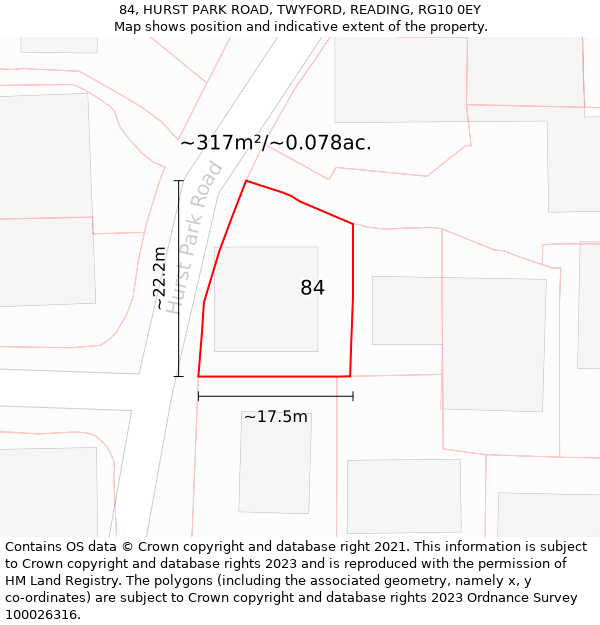 84, HURST PARK ROAD, TWYFORD, READING, RG10 0EY: Plot and title map