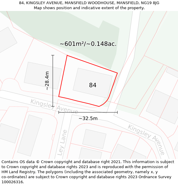 84, KINGSLEY AVENUE, MANSFIELD WOODHOUSE, MANSFIELD, NG19 8JG: Plot and title map