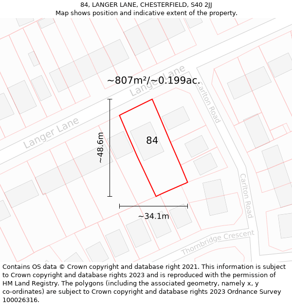 84, LANGER LANE, CHESTERFIELD, S40 2JJ: Plot and title map