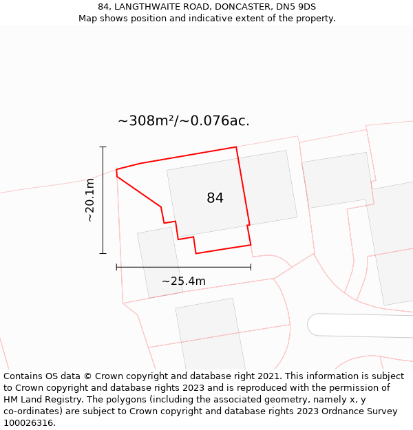 84, LANGTHWAITE ROAD, DONCASTER, DN5 9DS: Plot and title map
