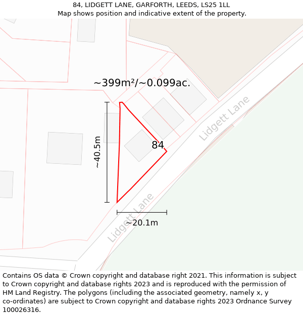 84, LIDGETT LANE, GARFORTH, LEEDS, LS25 1LL: Plot and title map