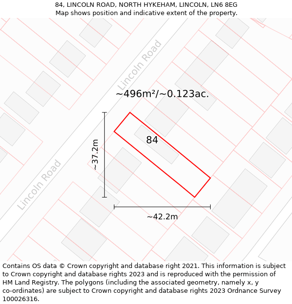 84, LINCOLN ROAD, NORTH HYKEHAM, LINCOLN, LN6 8EG: Plot and title map